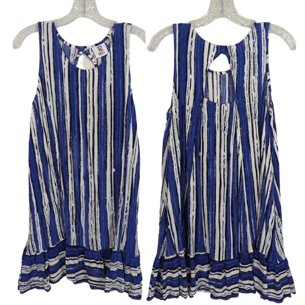 Bali Blue & White‎ Striped Sleeveless Keyhole Back Mini summer dress sz M